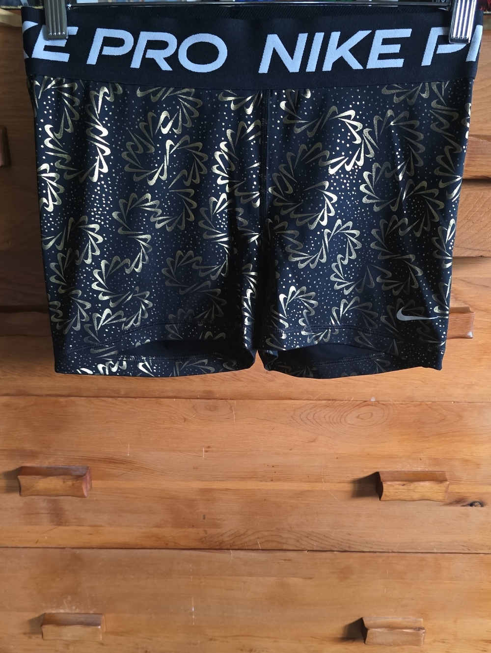 Nike Black Bike Shorts with Gold Floral Accents
